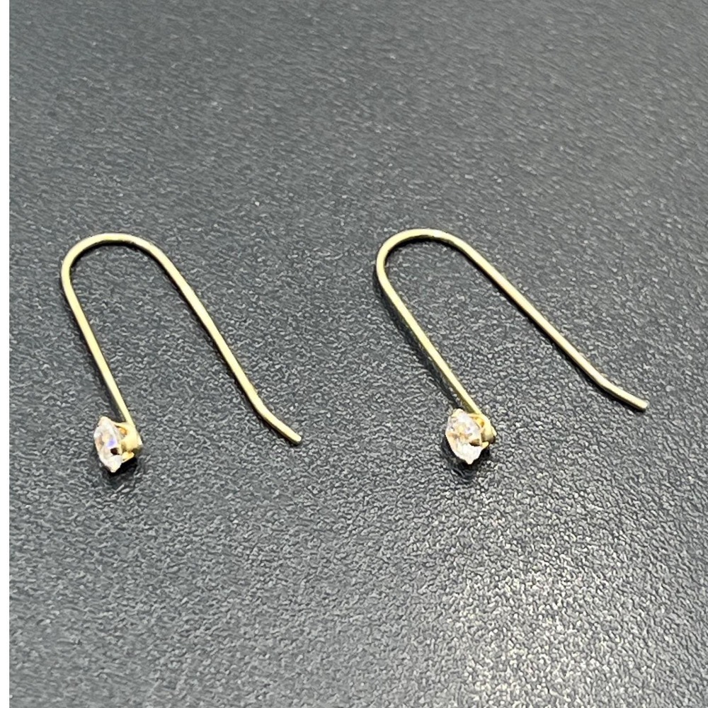 Jacmel Mauritius JCM‎ 14k Yellow Gold Threader Ear Hook Round Prong Cz Earrings